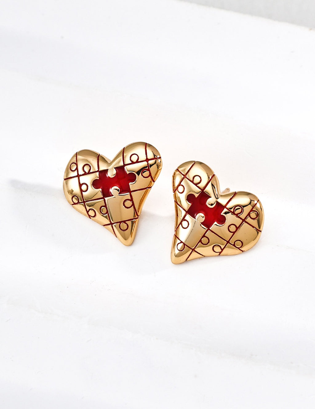 S925 Heart Puzzle — Playful Enamel Accent Earrings (1.8cm), Ring & Bracelet