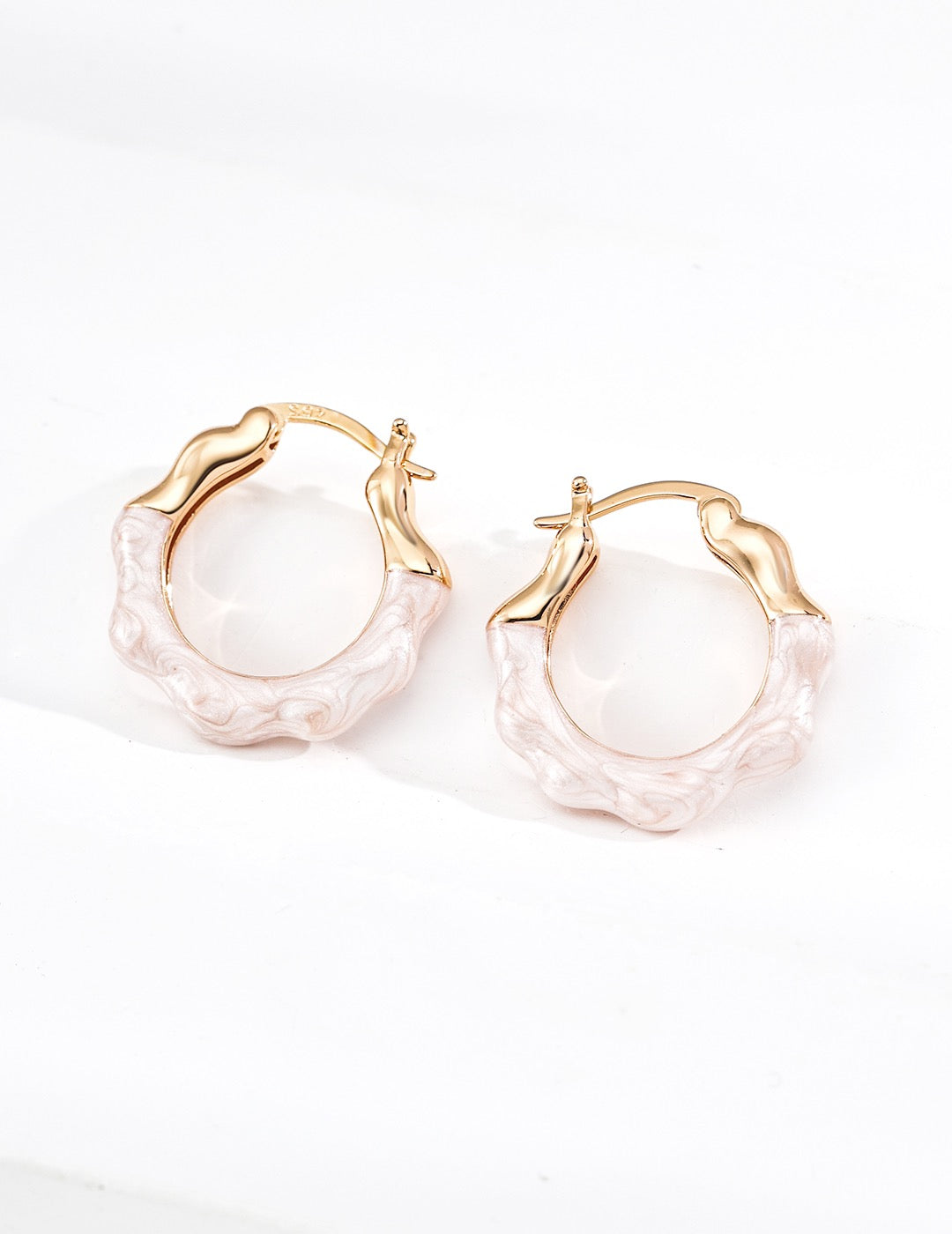 S925 Sterling Silver Minimal Red Enamel & Pearlescent White Earrings