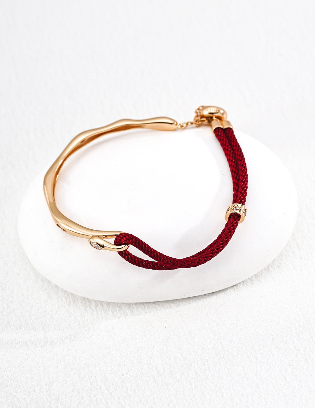 S925 Red-Cord & Vintage-Gold Bracelet — Adjustable 16+3cm, Ring, Earrings