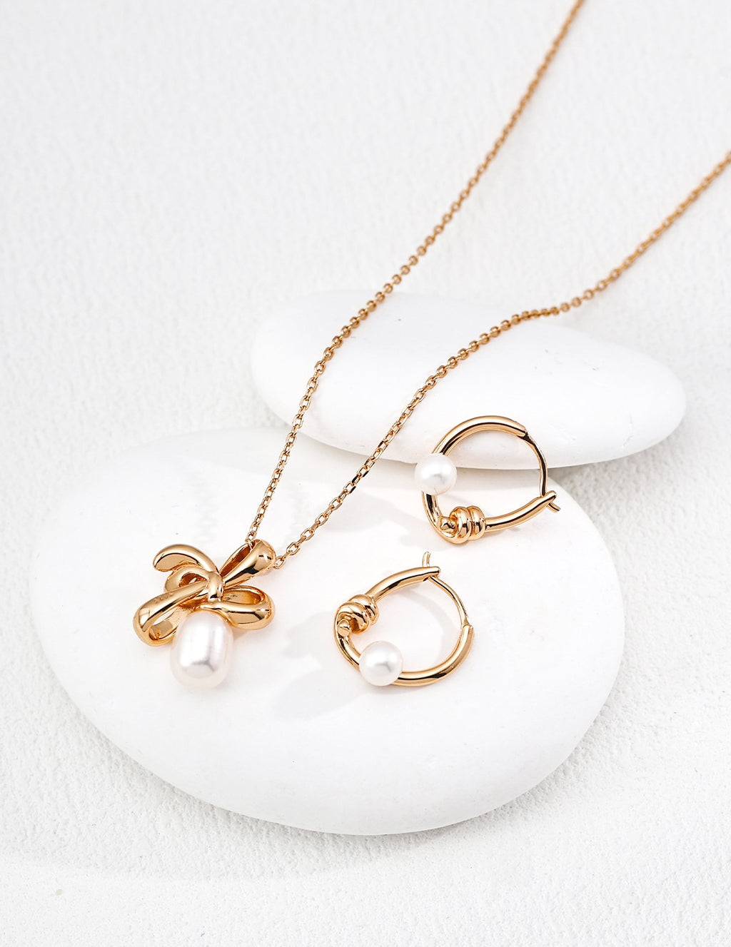 S925 Pearl Knot Necklace & Earrings Set