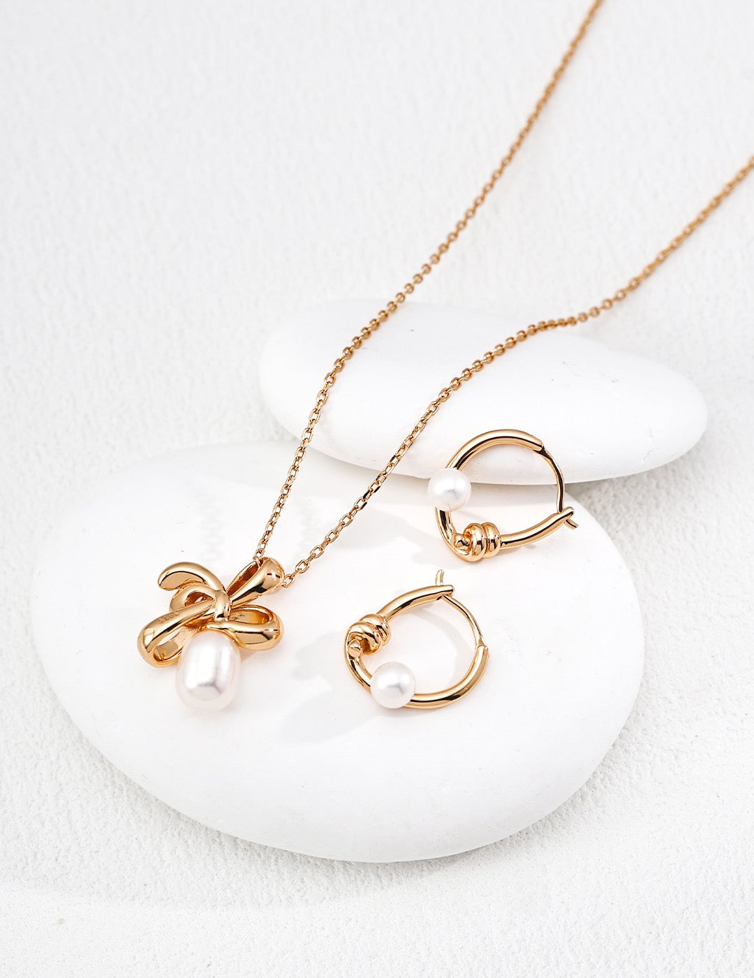 S925 Pearl Knot Necklace & Earrings Set