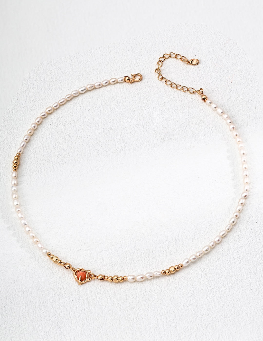 S925 Sterling Silver Vintage Natural Pearl & Red Jasper Necklace