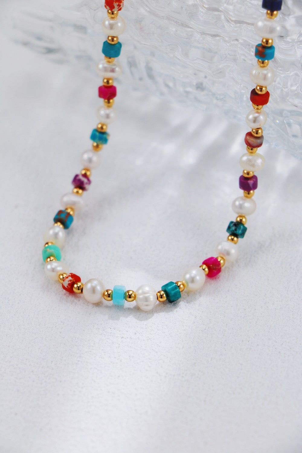 S925 Sterling Silver Vintage‑Gold Rainbow Gemstone & Pearl Necklace and Bracelet