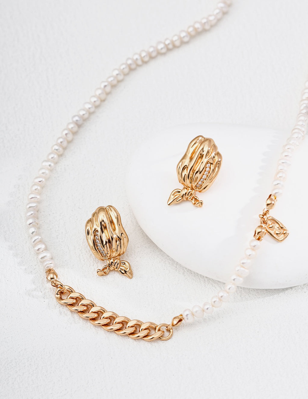 S925 Sterling Silver Natural Pearl Necklace & Earrings