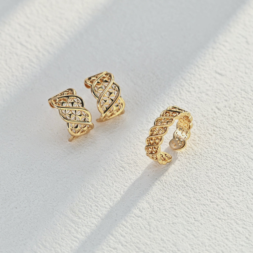 S925 Twisted Totem — Modernized Chinese Motif Ring & Earrings